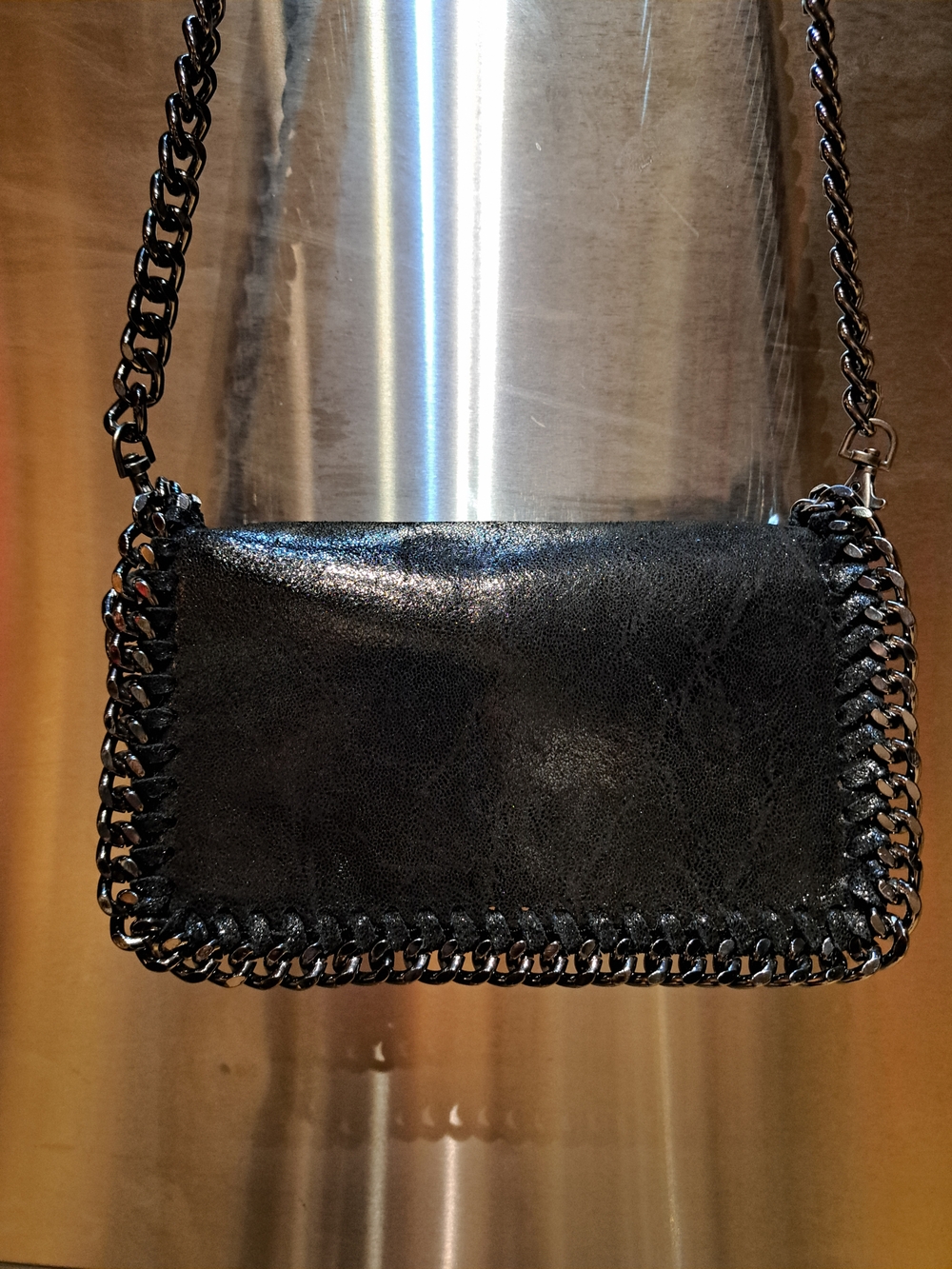 Black Chain-Trim Shoulder Bag - Women 100%leater